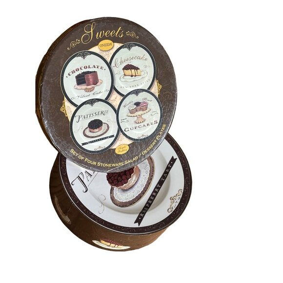 Oneida Sweets Set Of Four Stoneware Salad/Dessert Plates With Box New in box - Picture 1 of 5